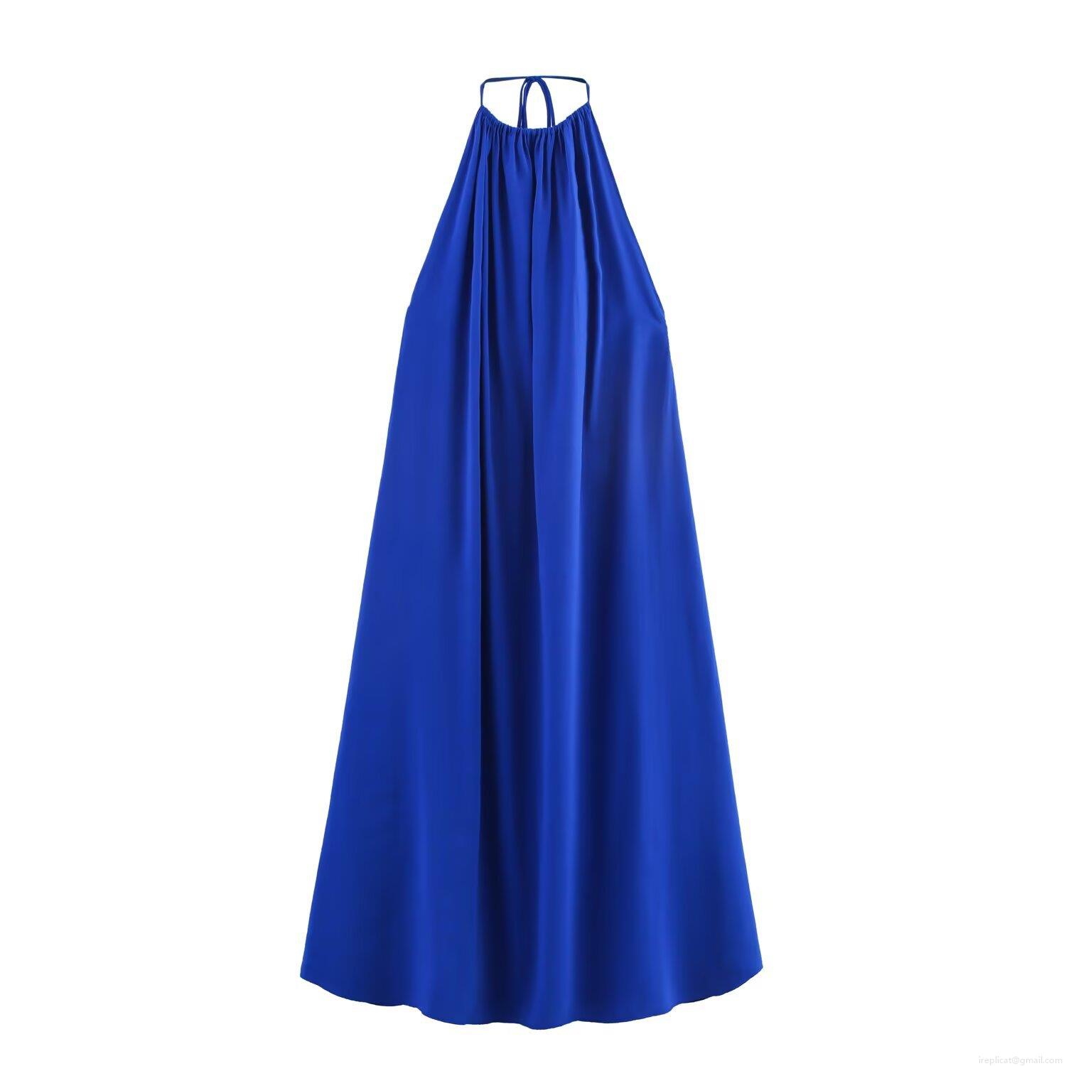 Women's Elegant Halter Neck Backless Midi Dress Sleeveless Pleated A-Line Polyester Royal Blue Party Wedding Guest Summer Dress For Ladies Women's Elegant Halter Neck Backless Midi Dress Sleeveless Pleated A-Line Polyester Royal Blue Party Wedding Guest Summer Dress For Ladies