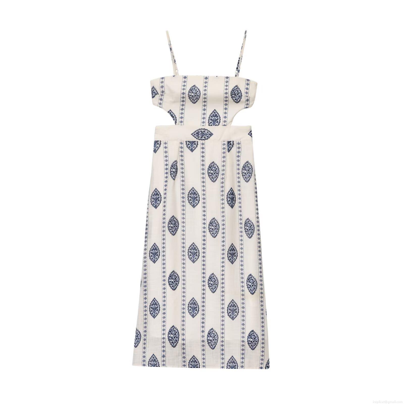 Women\'s Ethnic Leaf Print Midi Dress Hollow Out Waist Spaghetti Strap V Neck Sexy Slim Fit Imitation Linen Dress For Summer Vacation Party Chic Women\'s Ethnic Leaf Print Midi Dress Hollow Out Waist Spaghetti Strap V Neck Sexy Slim Fit Imitation Linen Dress For Summer Vacation Party Chic