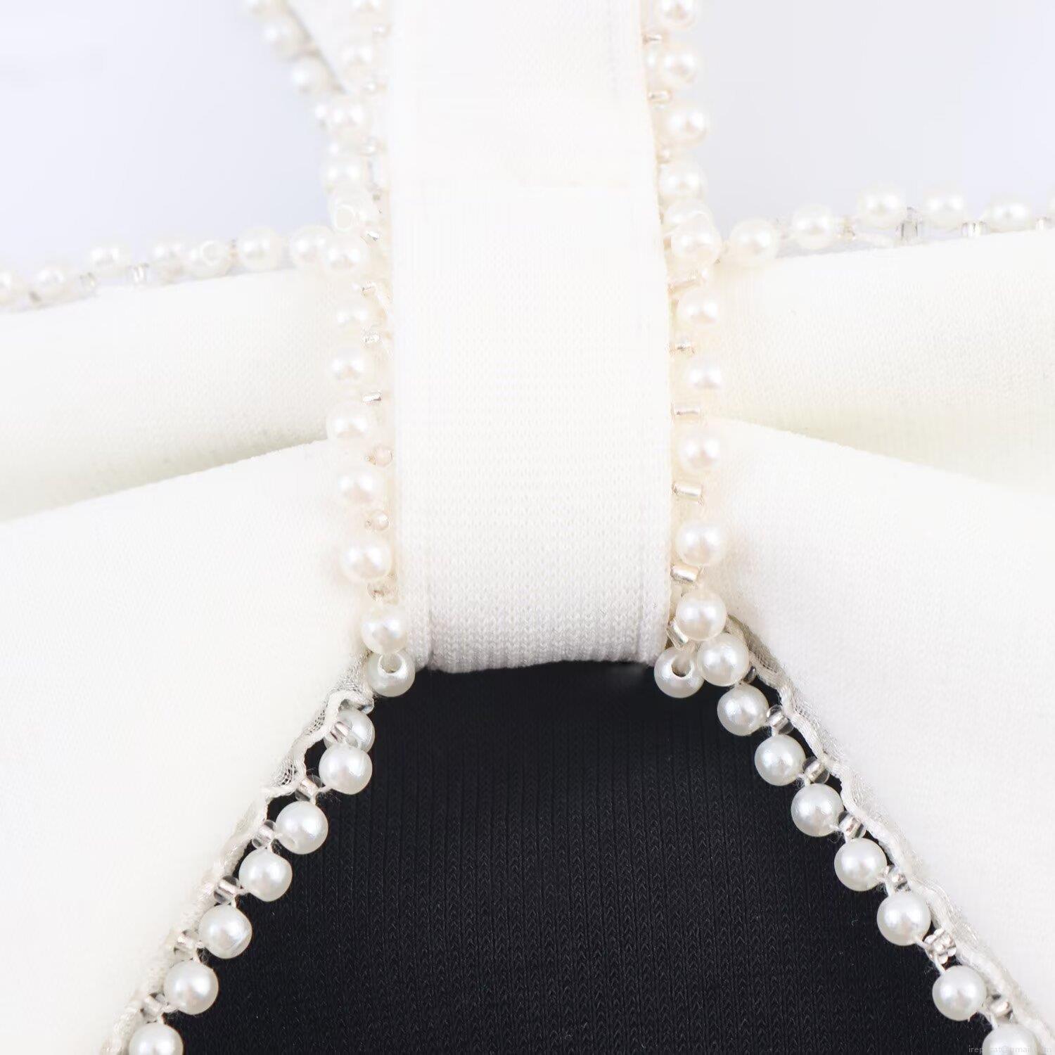 Women\'s Halter Neck Bow Tie Bodycon Midi Dress Polyester Black White Color Block Pearl Trim Elegant Evening Party Wedding Guest Dress