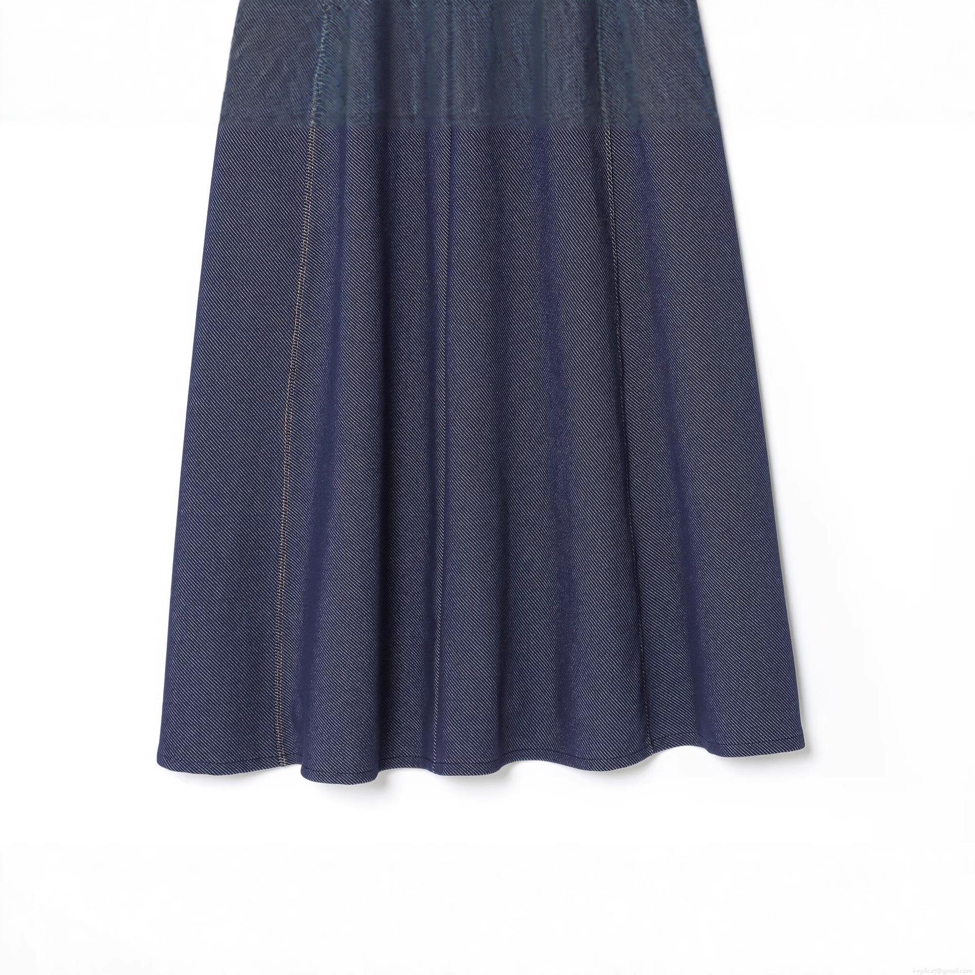 Women\'s Elegant V-Neck Spaghetti Strap Midi Dress Casual Denim-Look Polyester Fabric Contrast Stitching A-Line Slim Fit Summer Holiday Party Dress