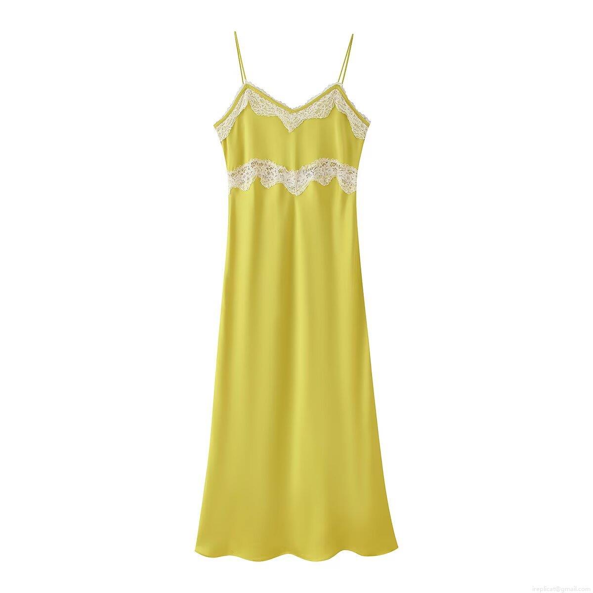 Women's Sexy Lace Trim Camisole Midi Dress Satin Polyester Spaghetti Strap Bodycon Party Evening Clubwear Elegant Backless Slip Dress Fluorescent Yellow Women's Sexy Lace Trim Camisole Midi Dress Satin Polyester Spaghetti Strap Bodycon Party Evening Clubwear Elegant Backless Slip Dress Fluorescent Yellow