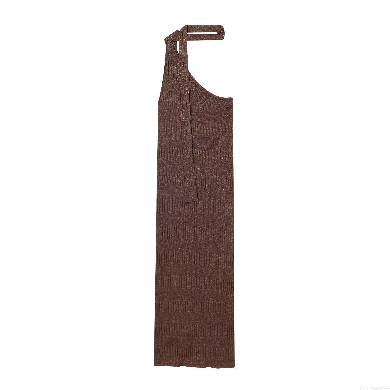 Sexy French Style Halter One Shoulder Asymmetric Midi Dress Elegant Lurex Ribbed Knit Bodycon Long Dress For Women Party Evening Vacation Sexy French Style Halter One Shoulder Asymmetric Midi Dress Elegant Lurex Ribbed Knit Bodycon Long Dress For Women Party Evening Vacation