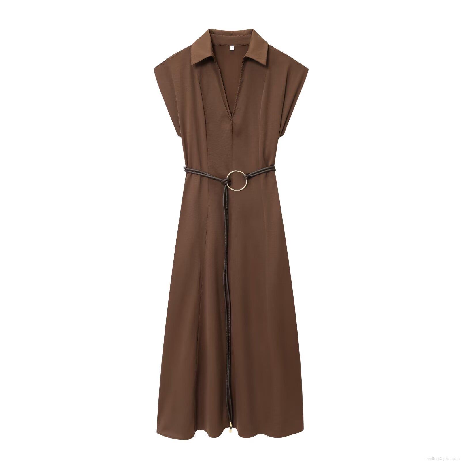 Elegant Women's Solid Color Midi Dress With Belt Fashion Polyester Short Sleeve Lapel V-Neck Straight Dress For Office Commuting Party Lady Fashion Summer Outfit Elegant Women's Solid Color Midi Dress With Belt Fashion Polyester Short Sleeve Lapel V-Neck Straight Dress For Office Commuting Party Lady Fashion Summer Outfit