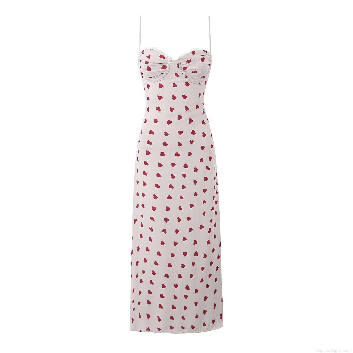 Women's French Style Heart Print Strappy Dress Sexy Lace Patchwork Sleeveless Slim Fit Midi Dress for Summer Vacation Valentine's Day Party Women's French Style Heart Print Strappy Dress Sexy Lace Patchwork Sleeveless Slim Fit Midi Dress for Summer Vacation Valentine's Day Party