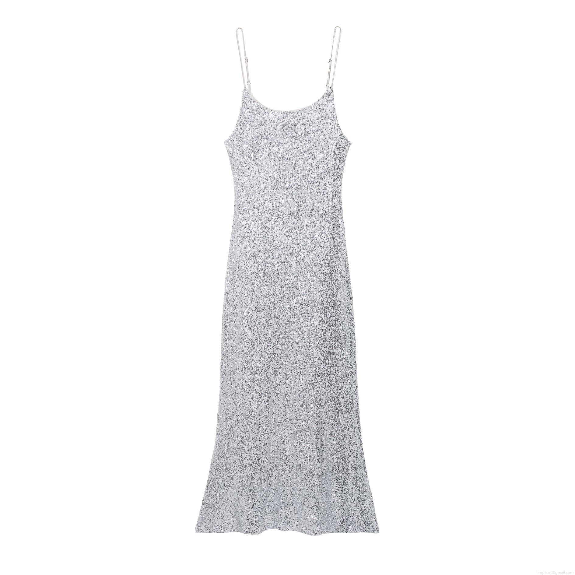 Women's Elegant Silver Sequin Cami Dress Sexy Spaghetti Strap Sleeveless Party Evening Maxi Dress Slim Fit Long Gown For Prom Night Out Cocktail