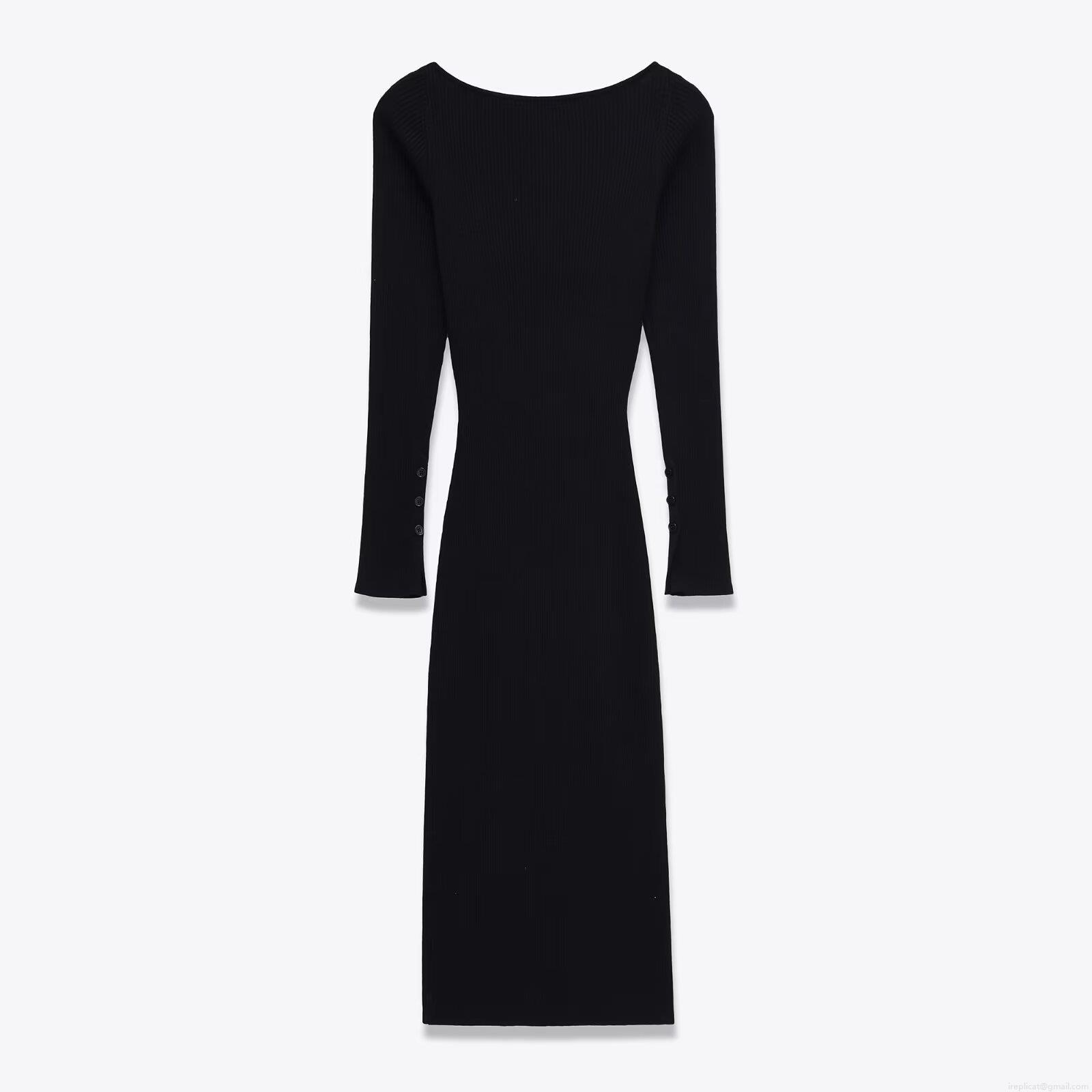 Elegant V Neck Long Sleeve Ribbed Knit Midi Dress For Women Slim Fit Button Front Side Split Polyester Bodycon Dress For Party Evening Date Office Lady