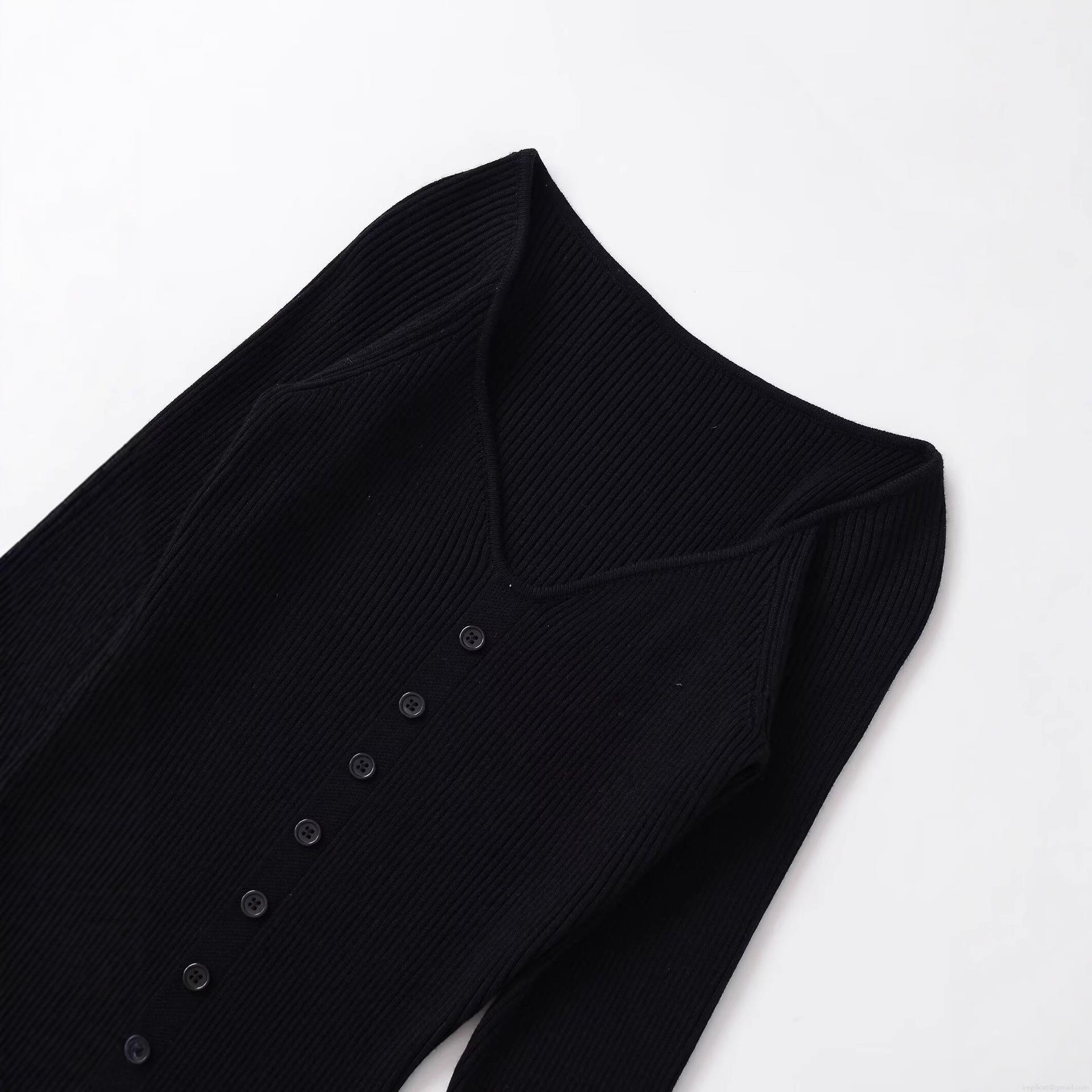 Elegant V Neck Long Sleeve Ribbed Knit Midi Dress For Women Slim Fit Button Front Side Split Polyester Bodycon Dress For Party Evening Date Office Lady