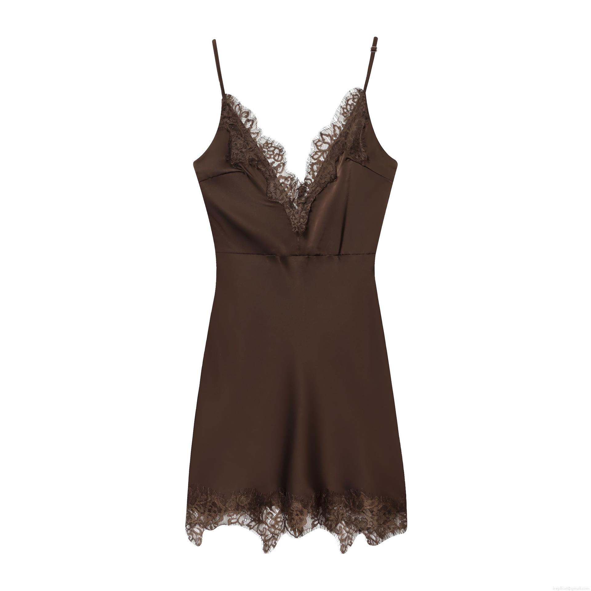 Women Sexy V-Neck Satin Slip Dress Elegant Coffee Brown Lace Trim Midi Dress For Party Club Nightwear Sleeveless Spaghetti Strap Slim Fit Evening Gown Women Sexy V-Neck Satin Slip Dress Elegant Coffee Brown Lace Trim Midi Dress For Party Club Nightwear Sleeveless Spaghetti Strap Slim Fit Evening Gown