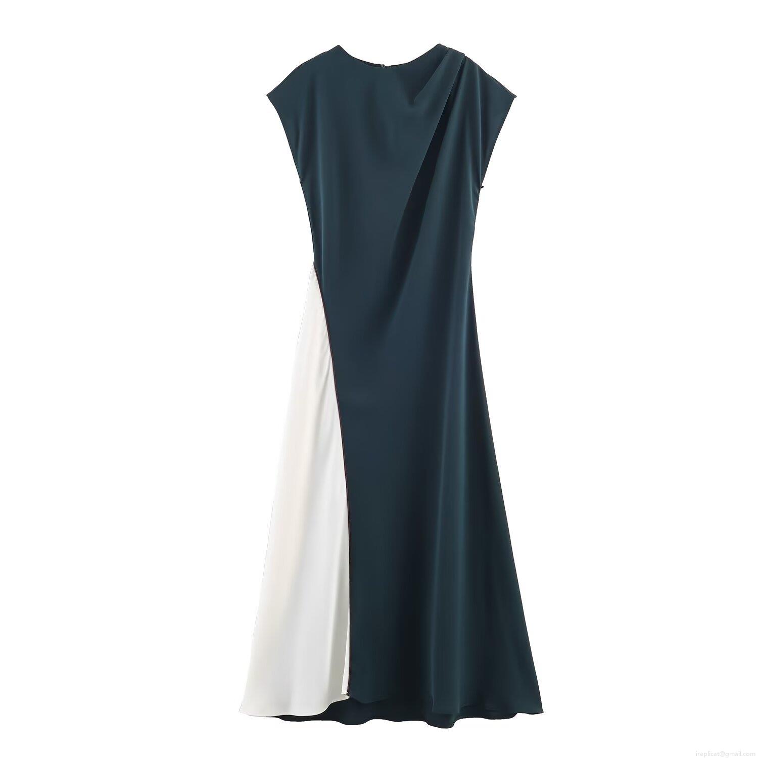 Elegant Spliced Midi Dress Polyester Sleeveless Round Neck Color Block A-Line Dress For Women Casual Party Evening Wear Elegant Spliced Midi Dress Polyester Sleeveless Round Neck Color Block A-Line Dress For Women Casual Party Evening Wear