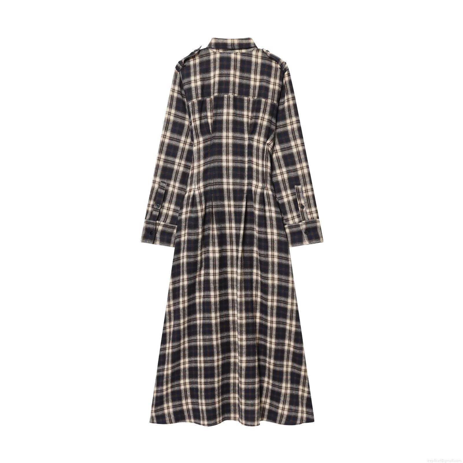 Women Vintage Plaid Long Sleeve Midi Shirt Dress Elegant Brushed Fabric Fold Waist Button Up Lapel Socialite Dress For Autumn Winter