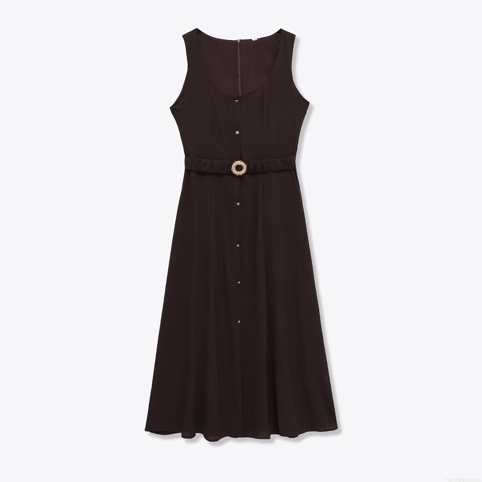Women's Elegant Square Neck Sleeveless Midi Dress Acetate Satin Vacation Style A-Line Dress With Rhinestone Buckle Belt For Summer Party Fashion Lady Women's Elegant Square Neck Sleeveless Midi Dress Acetate Satin Vacation Style A-Line Dress With Rhinestone Buckle Belt For Summer Party Fashion Lady