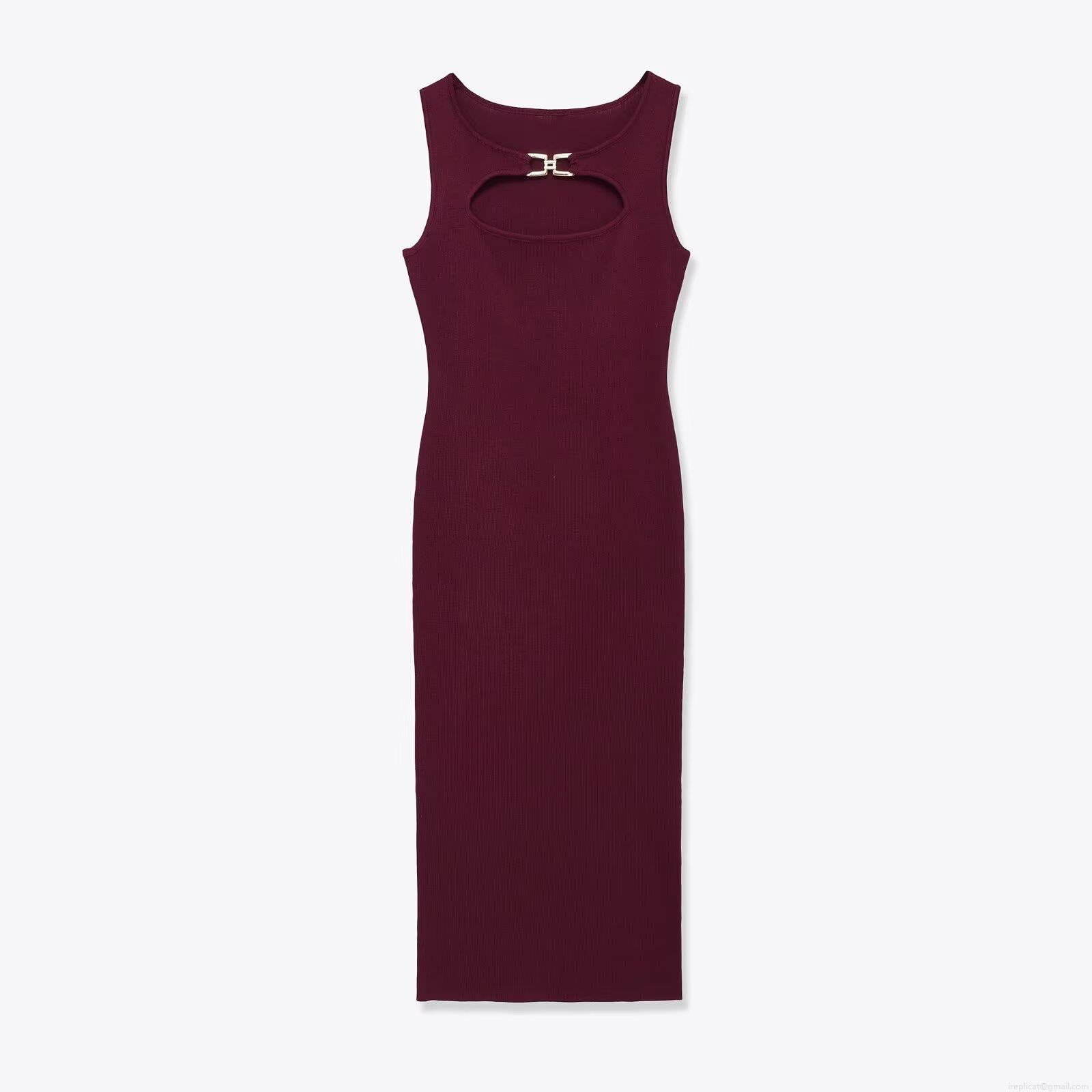 Women's Elegant Hollow Out Sleeveless Knit Midi Dress With Metal Buckle Slim Fit Ribbed Stretch Polyester Long Dress For Party Banquet Celebrity Style Women's Elegant Hollow Out Sleeveless Knit Midi Dress With Metal Buckle Slim Fit Ribbed Stretch Polyester Long Dress For Party Banquet Celebrity Style