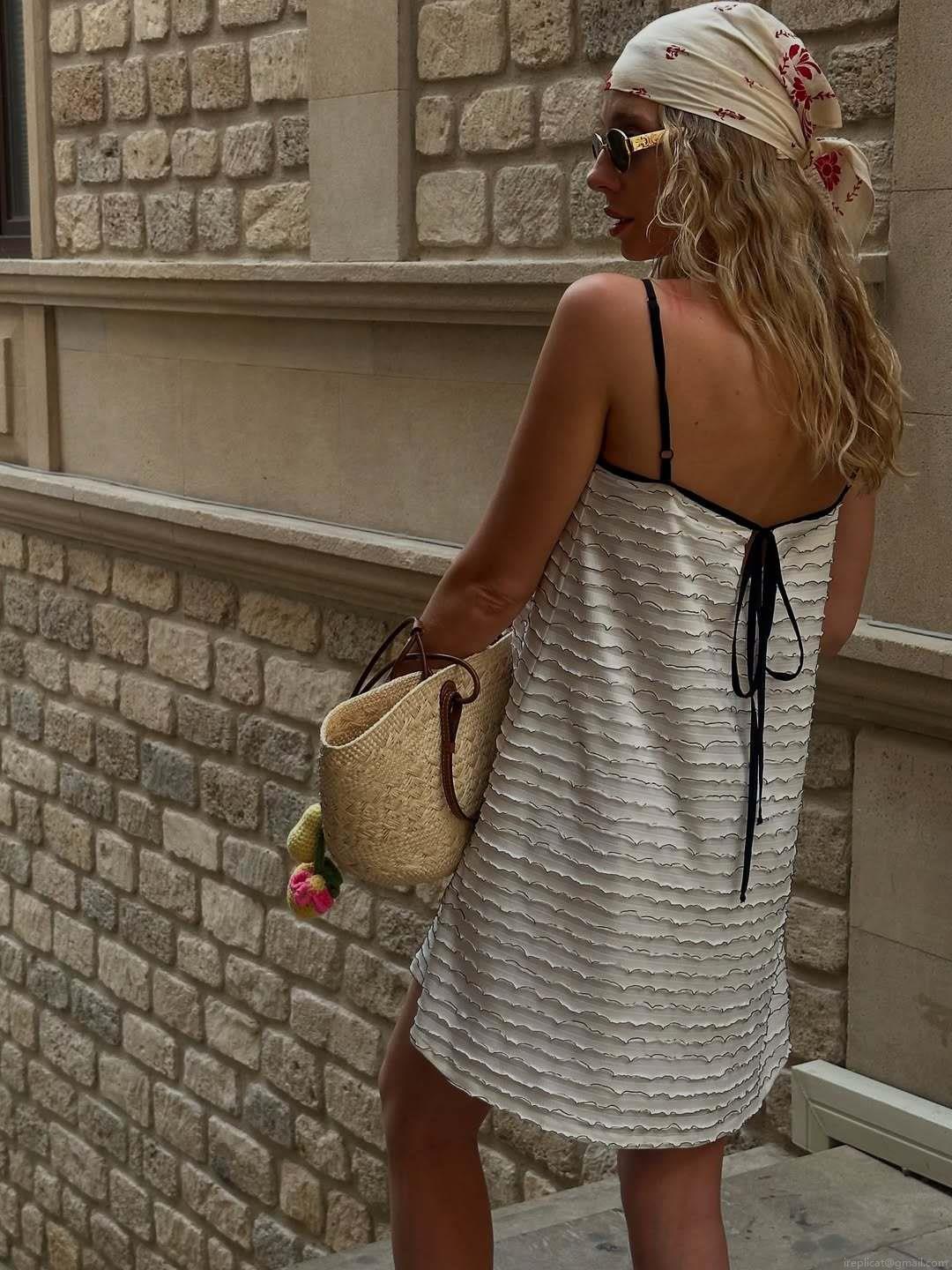 Women\'s Sexy Spaghetti Strap Midi Dress Sleeveless Backless Ruffle Textured Bodycon Cami Dress For Summer Vacation Beach Party Cotton Blend