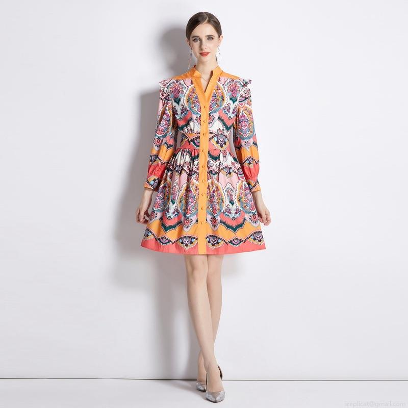 Women's Bohemian Paisley Print Dress V-Neck Long Sleeve Button Down A-Line Mini Dress For Vacation Elegant Cotton Blend Retro Summer Tunic Outfit Women's Bohemian Paisley Print Dress V-Neck Long Sleeve Button Down A-Line Mini Dress For Vacation Elegant Cotton Blend Retro Summer Tunic Outfit