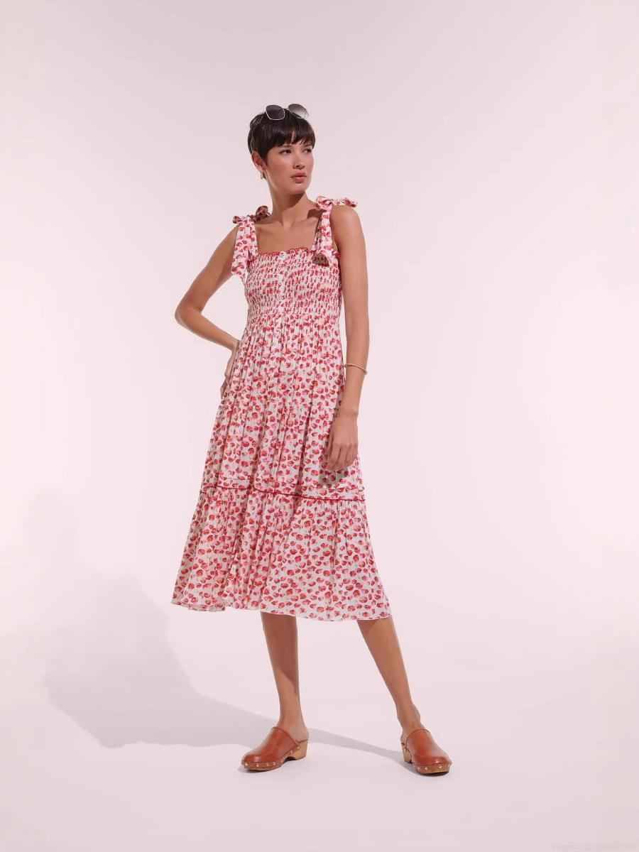 Women's Summer Floral Print Smocked Bodice Tiered Midi Dress Sexy Backless Bow Tie Straps Ruffle Cake Hem Beach Vacation Sundress Women's Summer Floral Print Smocked Bodice Tiered Midi Dress Sexy Backless Bow Tie Straps Ruffle Cake Hem Beach Vacation Sundress