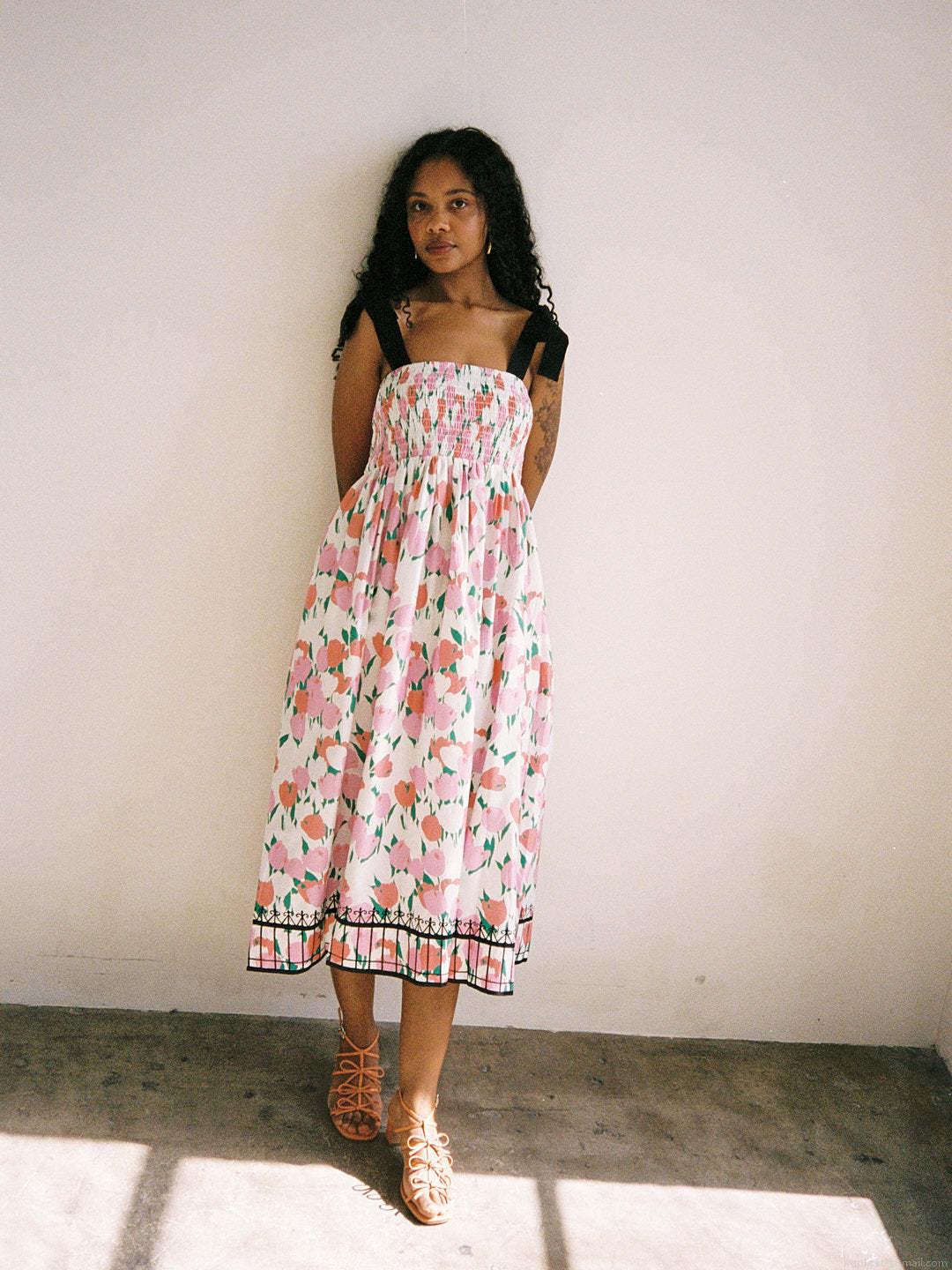 Women Summer Vacation Floral Print Smocked Bust Sling Dress Butterfly Tie-up Straps Midi A-Line Dresses Casual Beach Party Sundress Women Summer Vacation Floral Print Smocked Bust Sling Dress Butterfly Tie-up Straps Midi A-Line Dresses Casual Beach Party Sundress