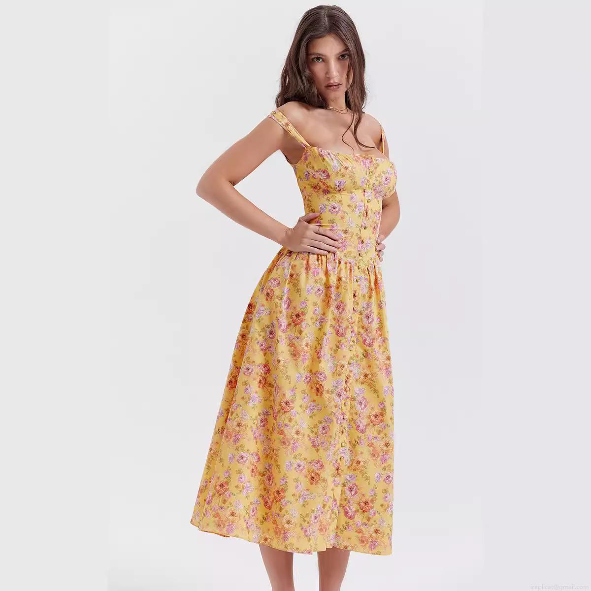 Women's Floral Print Spaghetti Strap Midi Dress Sexy A-Line Vacation Sun Dress with Front Buttons and Pockets Polyester Spandex Summer Casual Outfits Women's Floral Print Spaghetti Strap Midi Dress Sexy A-Line Vacation Sun Dress with Front Buttons and Pockets Polyester Spandex Summer Casual Outfits