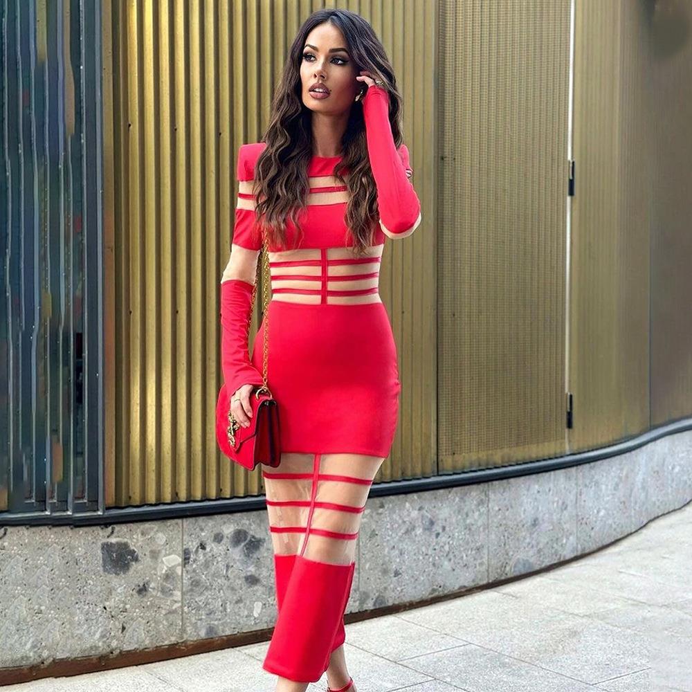 Women Sexy Mesh Patchwork See-through Bodycon Midi Dress Long Sleeve Round Neck High Waist Slim Fit Polyester Club Party Streetwear Autumn Winter Dress Women Sexy Mesh Patchwork See-through Bodycon Midi Dress Long Sleeve Round Neck High Waist Slim Fit Polyester Club Party Streetwear Autumn Winter Dress
