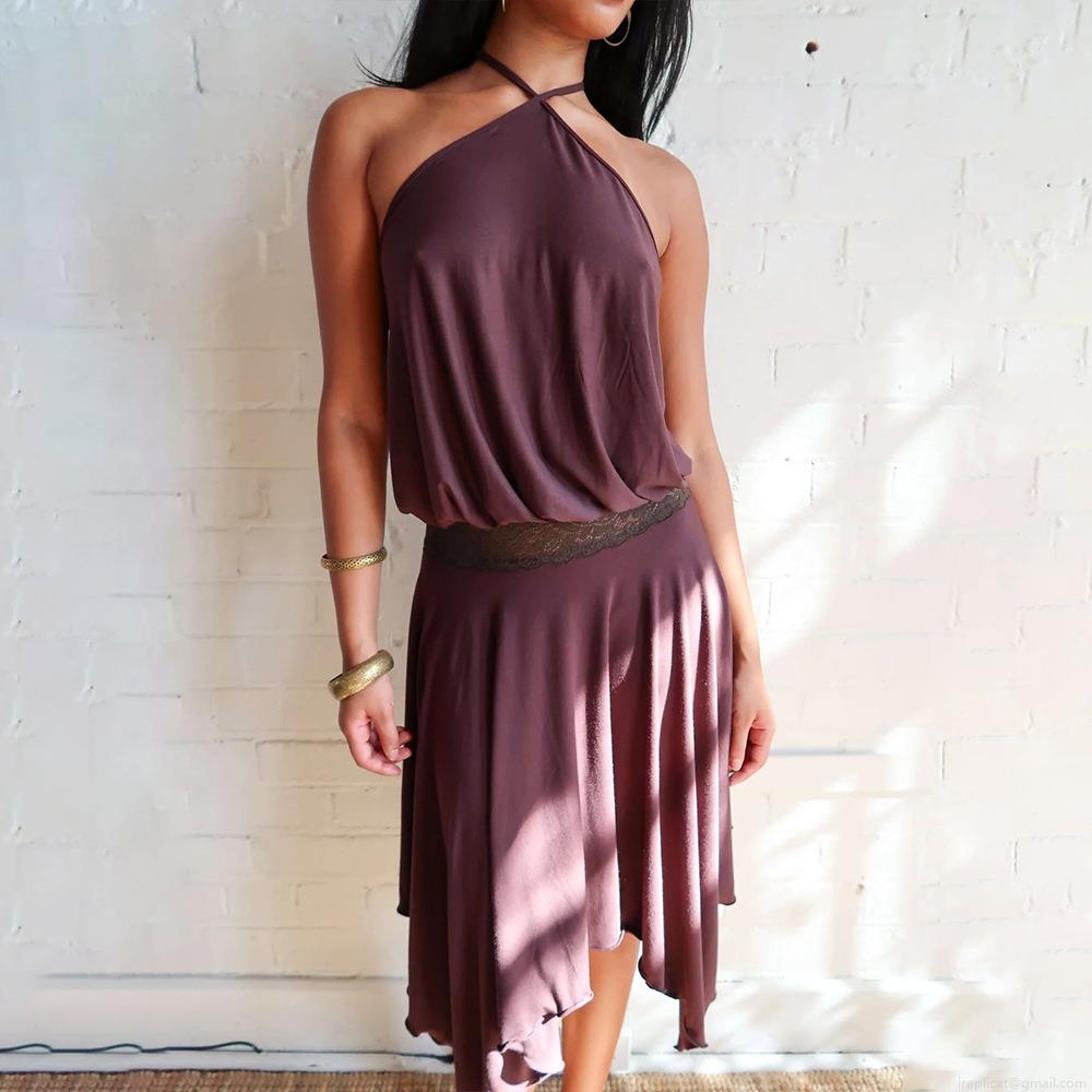 Women Sexy Halter Neck Backless Midi Dress Modal Fabric Lace Patchwork Asymmetrical Hem Slim Fit Summer Sleeveless Party Date Clubwear Dress for Women