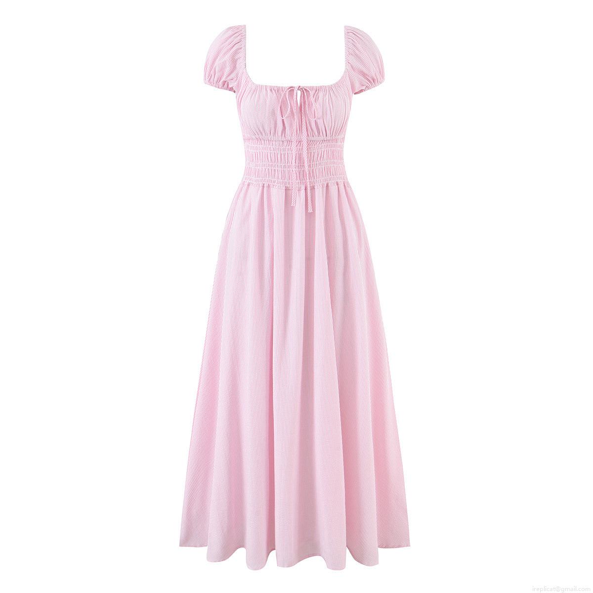 Women's Square Neck Puff Sleeve Midi Dress Striped Cotton Polyester Smocked A-Line Summer Dress Sweet Girl Style Sundress For Party Vacation Women's Square Neck Puff Sleeve Midi Dress Striped Cotton Polyester Smocked A-Line Summer Dress Sweet Girl Style Sundress For Party Vacation