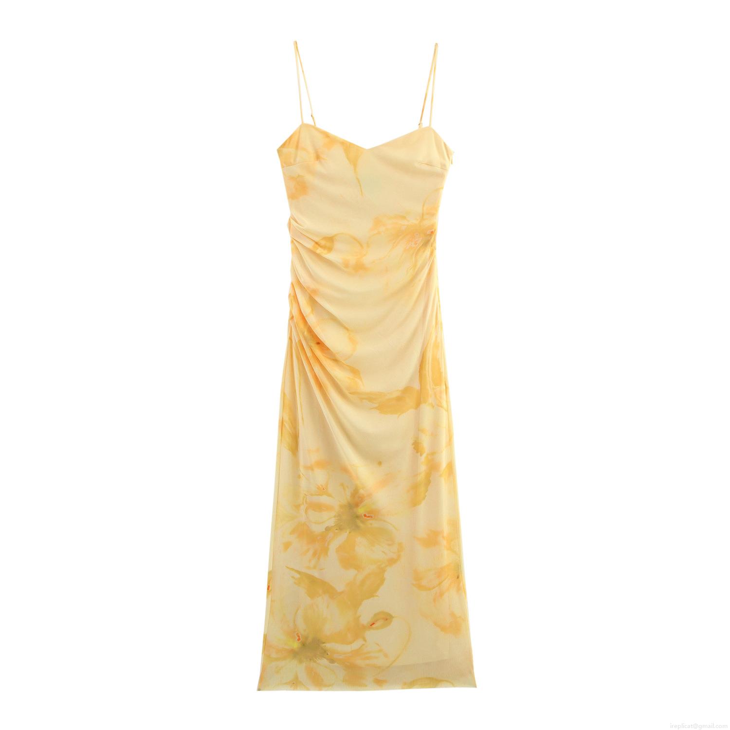 Women's Floral Print Mesh Maxi Dress Sweet Pleated Slim Fit Spaghetti Strap Summer Long Dress Elegant Party Dating Dress Women's Floral Print Mesh Maxi Dress Sweet Pleated Slim Fit Spaghetti Strap Summer Long Dress Elegant Party Dating Dress