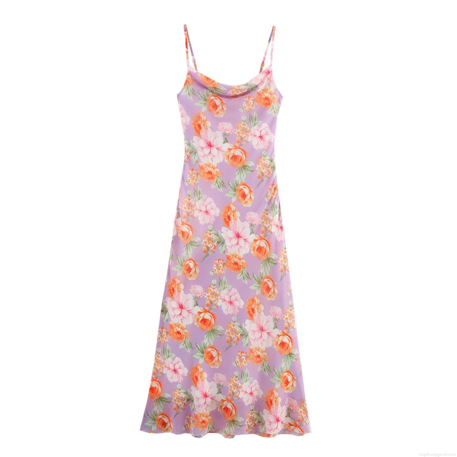 Elegant Floral Print Cowl Neck Cami Dress Women Sexy Backless Slim Fit Satin Sleeveless Long Dress For Summer Party Vacation Spring Elegant Floral Print Cowl Neck Cami Dress Women Sexy Backless Slim Fit Satin Sleeveless Long Dress For Summer Party Vacation Spring