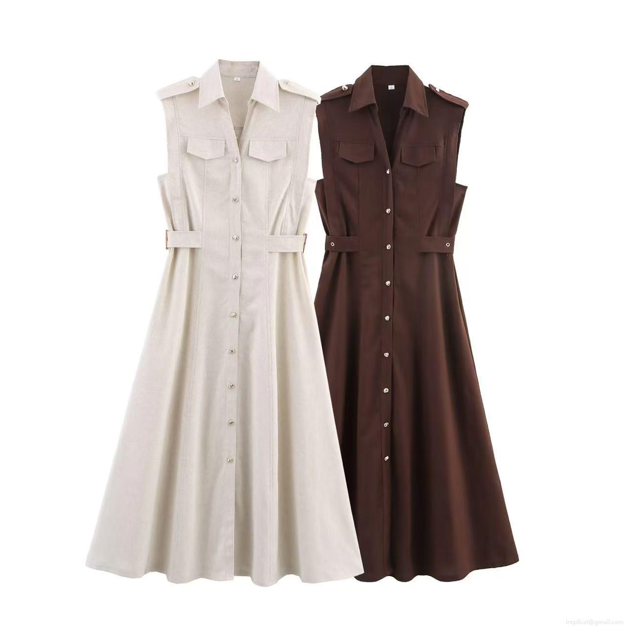 Women Sleeveless Shirt Dress Lapel Button Down Linen Blend High Waist A-Line Long Dress With Pockets And Belt For Casual Office Commute Elegant Summer Midi Dress Women Sleeveless Shirt Dress Lapel Button Down Linen Blend High Waist A-Line Long Dress With Pockets And Belt For Casual Office Commute Elegant Summer Midi Dress