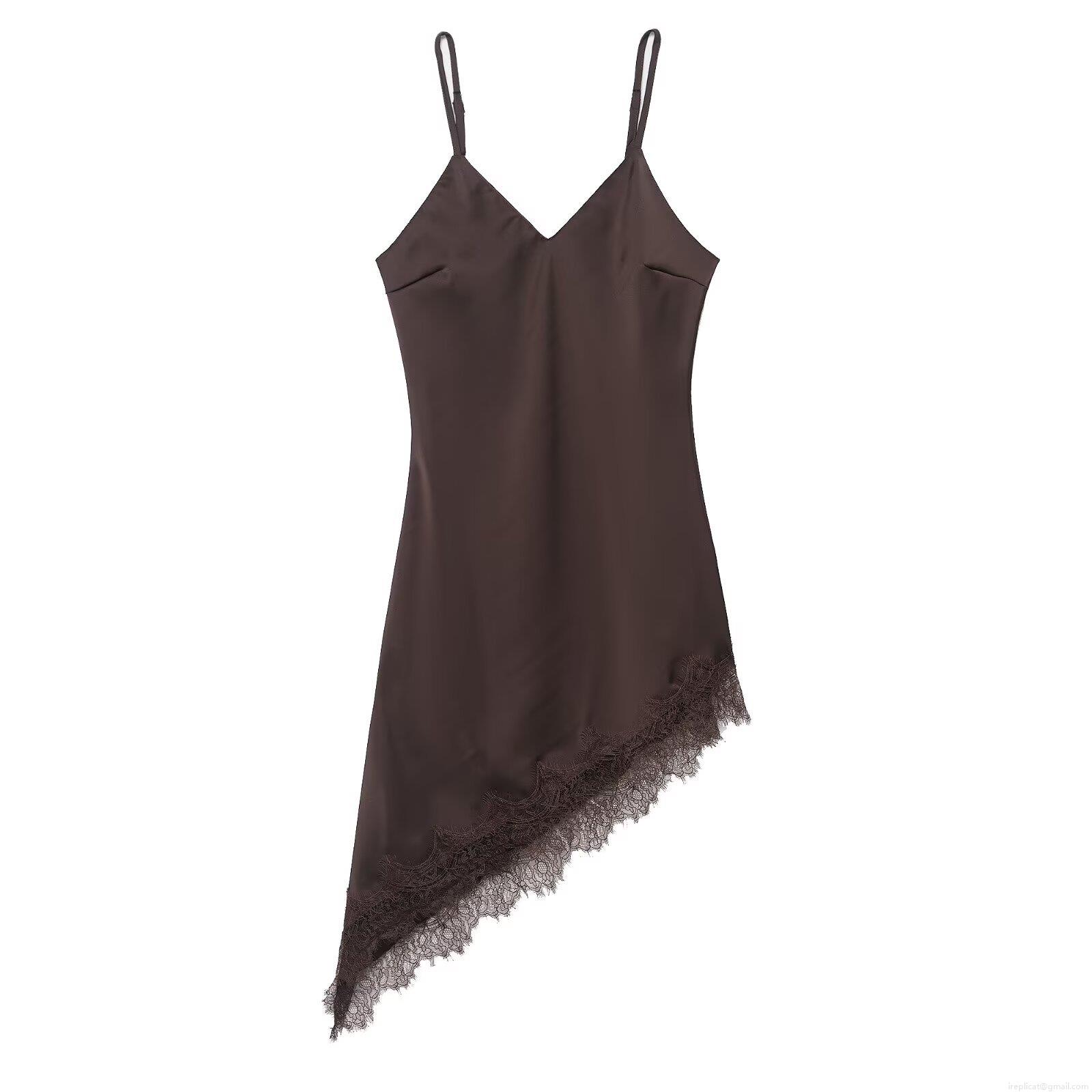 Women's Sexy Lace Detail Satin Maxi Dress V-Neck Adjustable Spaghetti Strap Asymmetric Hem Sleeveless Elegant Evening Party Slip Dress Women's Sexy Lace Detail Satin Maxi Dress V-Neck Adjustable Spaghetti Strap Asymmetric Hem Sleeveless Elegant Evening Party Slip Dress