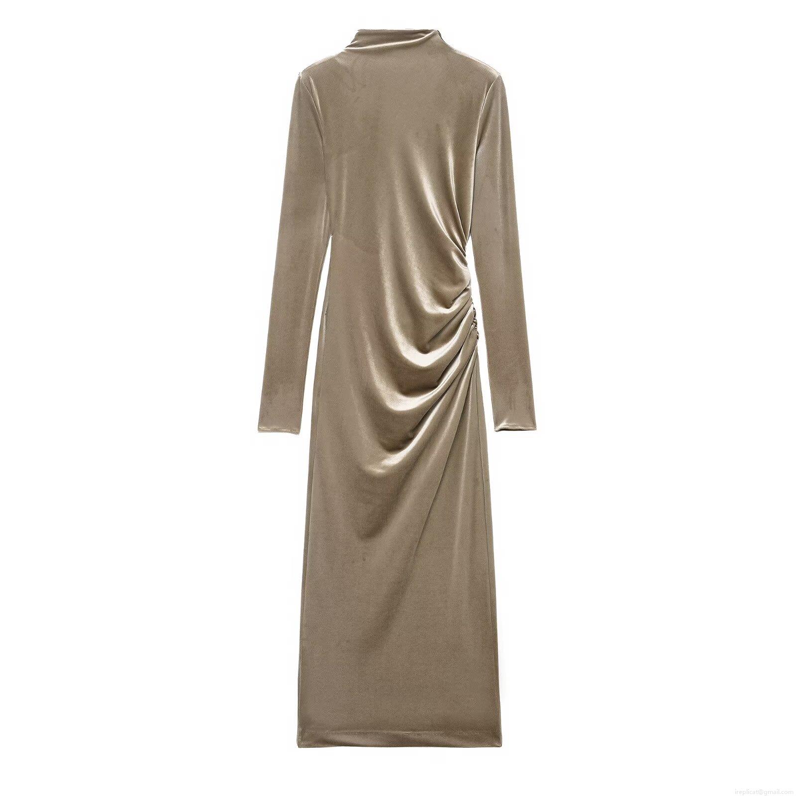 Women's Elegant Velvet Mock Neck Long Sleeve Midi Dress Sexy Backless Ruched Bodycon Party Evening Maxi Gown Polyester Velour Dress For Banquet Clubwear Women's Elegant Velvet Mock Neck Long Sleeve Midi Dress Sexy Backless Ruched Bodycon Party Evening Maxi Gown Polyester Velour Dress For Banquet Clubwear