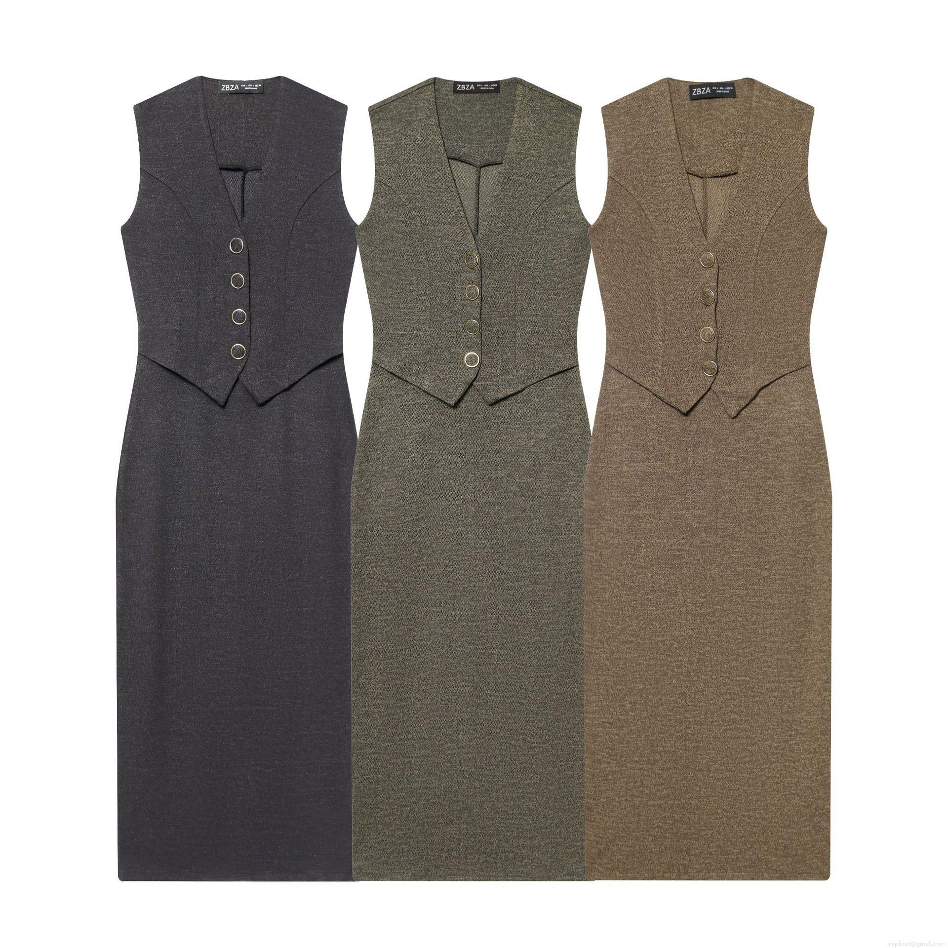 Women's Sleeveless V-Neck Midi Vest Dress Button Decoration Polyester Solid Color Streetwear Elegant Party Dress Autumn Winter Clothing for Ladies Women's Sleeveless V-Neck Midi Vest Dress Button Decoration Polyester Solid Color Streetwear Elegant Party Dress Autumn Winter Clothing for Ladies