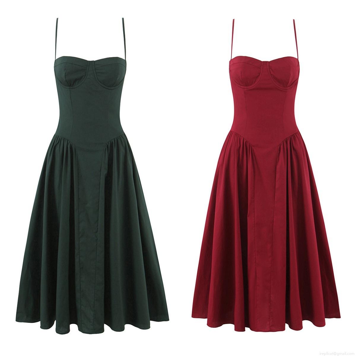 Women Vintage Cami Dress Heart Neckline Waist Shaping A-Line Large Hem Midi Dress Elegant Sleeveless Backless Party Dress Wine Red Dark Green Women Vintage Cami Dress Heart Neckline Waist Shaping A-Line Large Hem Midi Dress Elegant Sleeveless Backless Party Dress Wine Red Dark Green