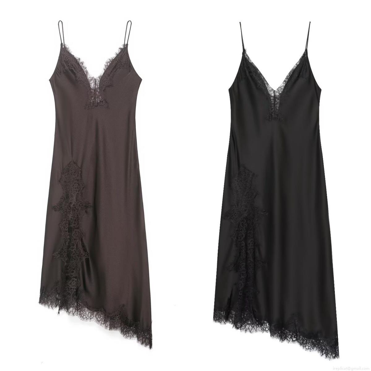 Women European Style Satin Lace Slip Dress Slim Fit V-Neck Asymmetric Hem Spaghetti Strap Midi Dress Party Evening Summer Clothing Polyester Dress Women European Style Satin Lace Slip Dress Slim Fit V-Neck Asymmetric Hem Spaghetti Strap Midi Dress Party Evening Summer Clothing Polyester Dress