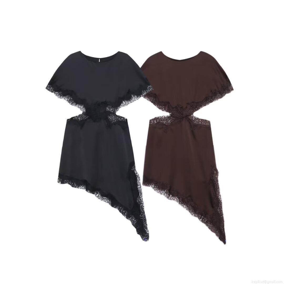 Women's Sexy Sleeveless Satin Midi Dress With Lace Trim Waist Cutout Irregular Hem Polyester Dress For Party Clubwear Daily Streetwear Women's Sexy Sleeveless Satin Midi Dress With Lace Trim Waist Cutout Irregular Hem Polyester Dress For Party Clubwear Daily Streetwear