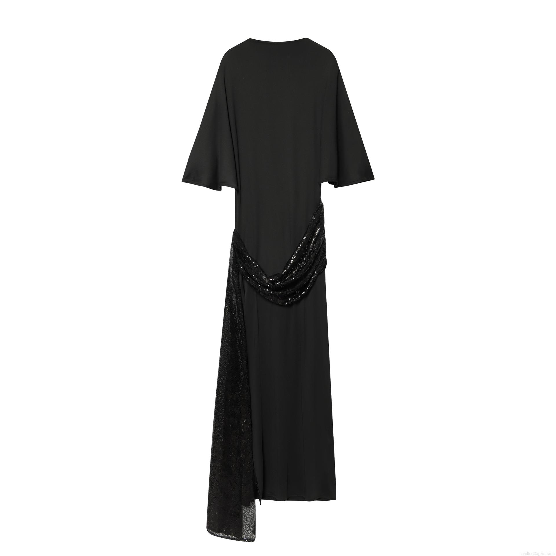 Women's Elegant Black Sequin Waist Midi Dress Round Neck Batwing Sleeve A-Line Party Evening Street Style Solid Polyester Pullover Dress Women's Elegant Black Sequin Waist Midi Dress Round Neck Batwing Sleeve A-Line Party Evening Street Style Solid Polyester Pullover Dress