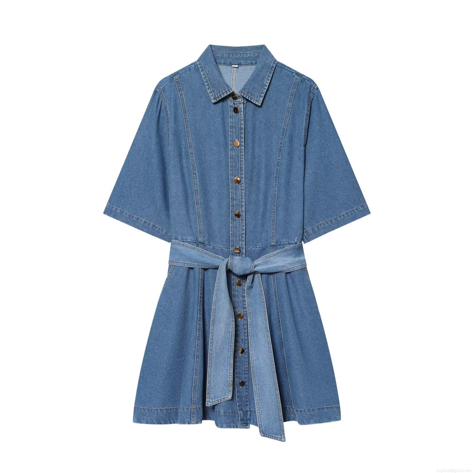 Women's Denim Short Sleeve Shirt Dress With Belt Button Down Lapel Midi A-Line Cotton Jean Dresses For Women Casual Summer Fashion Streetwear Women's Denim Short Sleeve Shirt Dress With Belt Button Down Lapel Midi A-Line Cotton Jean Dresses For Women Casual Summer Fashion Streetwear