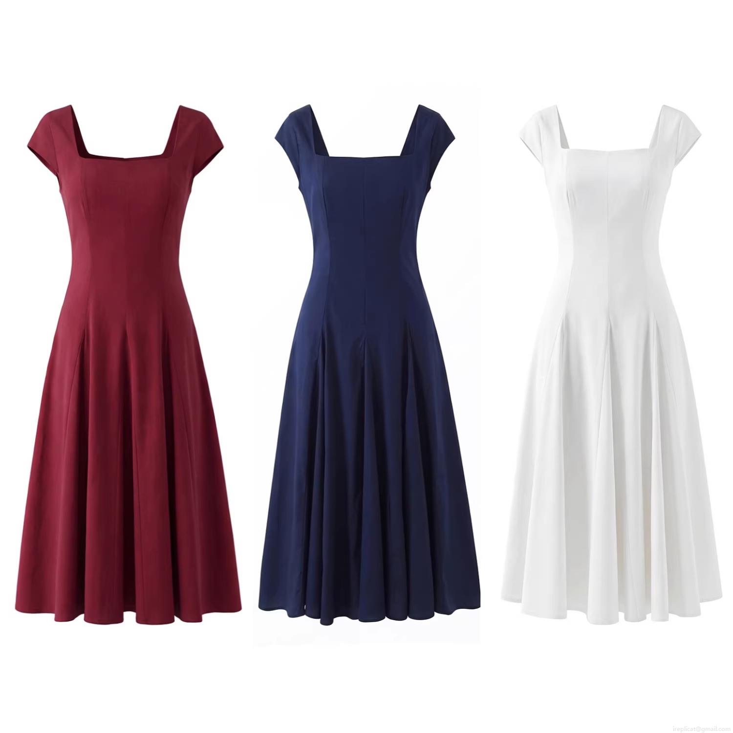 Women Retro Square Neck Short Sleeve A-Line Midi Dress 95% Cotton Elegant Solid Color Party Evening Dress Summer Casual Slim Fit Swing Dress Women Retro Square Neck Short Sleeve A-Line Midi Dress 95% Cotton Elegant Solid Color Party Evening Dress Summer Casual Slim Fit Swing Dress