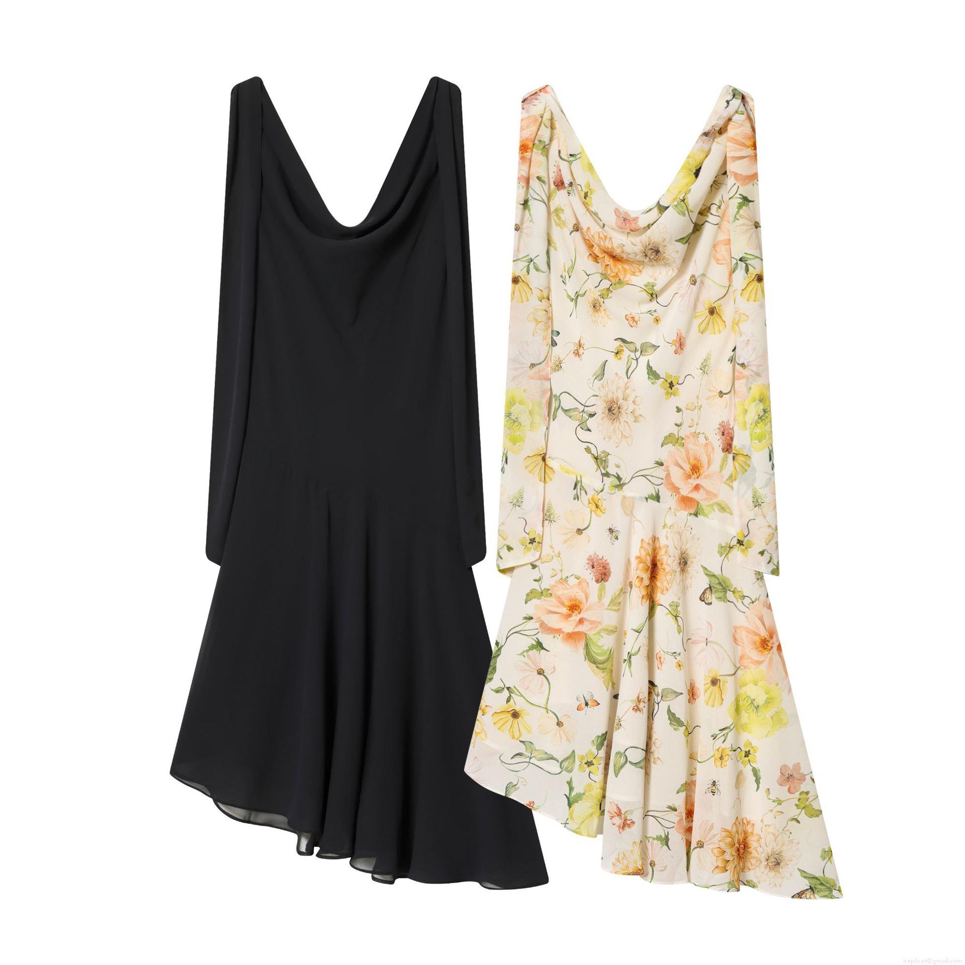 Women Summer Draped Neck Sleeveless Irregular Hem Midi Dress Floral Printed Elegant Casual Polyester Street Style Party Dress Women Summer Draped Neck Sleeveless Irregular Hem Midi Dress Floral Printed Elegant Casual Polyester Street Style Party Dress