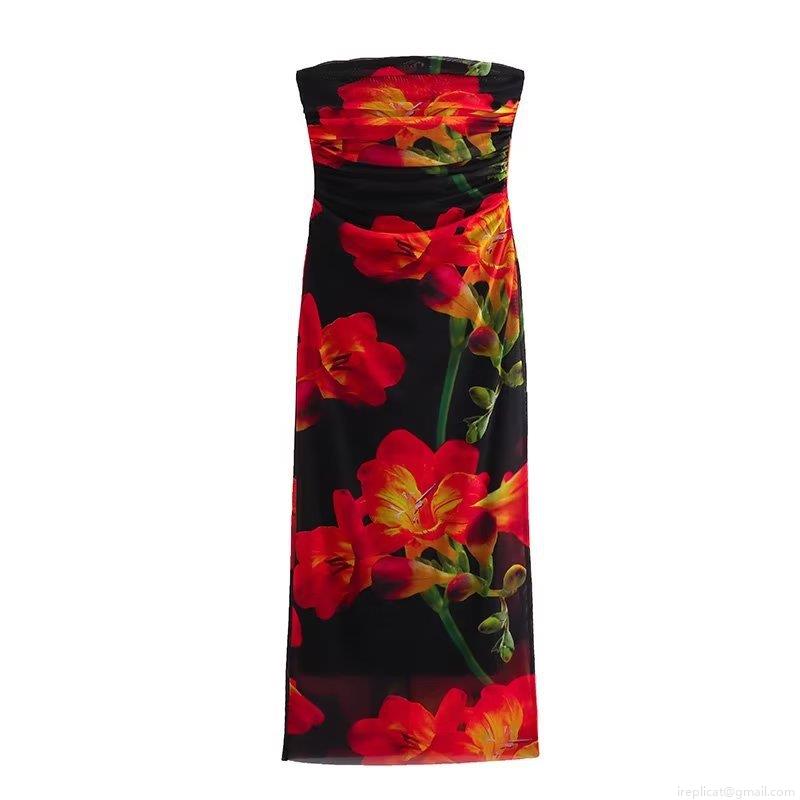 Women's Y2K Strapless Tube Top Midi Dress Sexy Ruched Bodycon Polyester Floral Abstract Print Summer Beach Party Sundress Women's Y2K Strapless Tube Top Midi Dress Sexy Ruched Bodycon Polyester Floral Abstract Print Summer Beach Party Sundress
