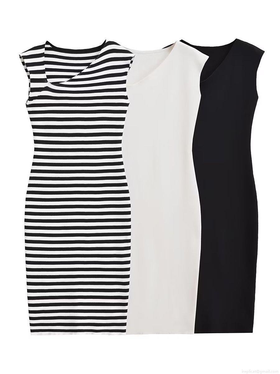 Women's Sexy Asymmetric Slant Neck Sleeveless Bodycon Dress Ribbed Knit Striped Midi Dresses For Party Streetwear Casual Slim Fit Clubwear Women's Sexy Asymmetric Slant Neck Sleeveless Bodycon Dress Ribbed Knit Striped Midi Dresses For Party Streetwear Casual Slim Fit Clubwear