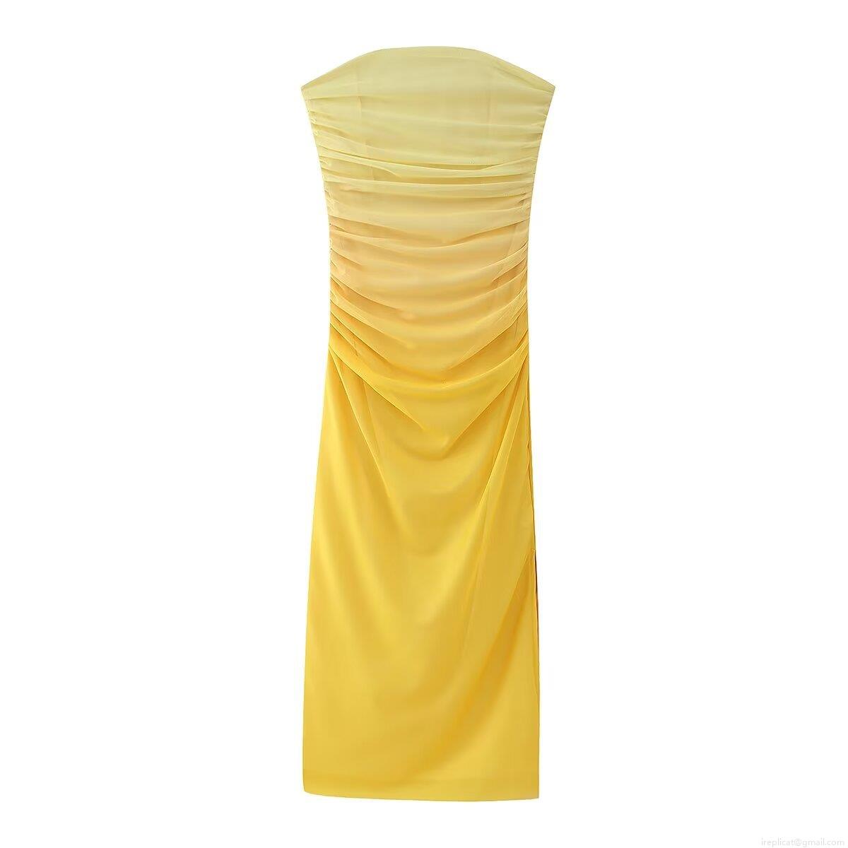 Women Sexy Ruched Ombre Tube Top Midi Dress Strapless Mesh Bodycon Gradient Party Dress Sleeveless Clubwear For Ladies Women Sexy Ruched Ombre Tube Top Midi Dress Strapless Mesh Bodycon Gradient Party Dress Sleeveless Clubwear For Ladies
