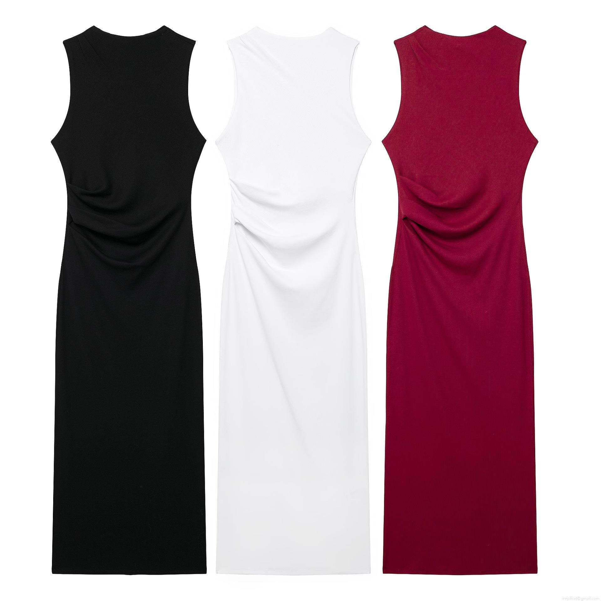 Women's Ruched Sleeveless Bodycon Midi Dress Polyester Round Neck Slim Fit Sexy Solid Summer Dress For Streetwear Party Women's Ruched Sleeveless Bodycon Midi Dress Polyester Round Neck Slim Fit Sexy Solid Summer Dress For Streetwear Party