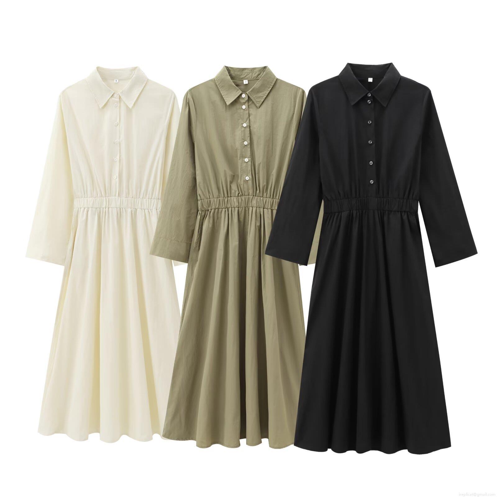 Women's Fashion Solid Color Shirt Dress Polyester Long Sleeve Lapel Midi Dress Single Breasted Elastic Waist A-Line Street Style Dress for Women Autumn Winter Women's Fashion Solid Color Shirt Dress Polyester Long Sleeve Lapel Midi Dress Single Breasted Elastic Waist A-Line Street Style Dress for Women Autumn Winter