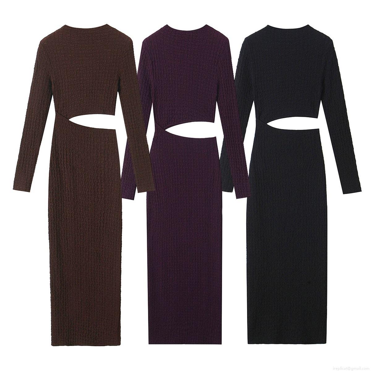 Sexy Hollow Out Bodycon Midi Dress Women Textured Polyester Long Sleeve Round Neck Streetwear Party Clubwear Slim Fit Fall Solid Color Dress Sexy Hollow Out Bodycon Midi Dress Women Textured Polyester Long Sleeve Round Neck Streetwear Party Clubwear Slim Fit Fall Solid Color Dress
