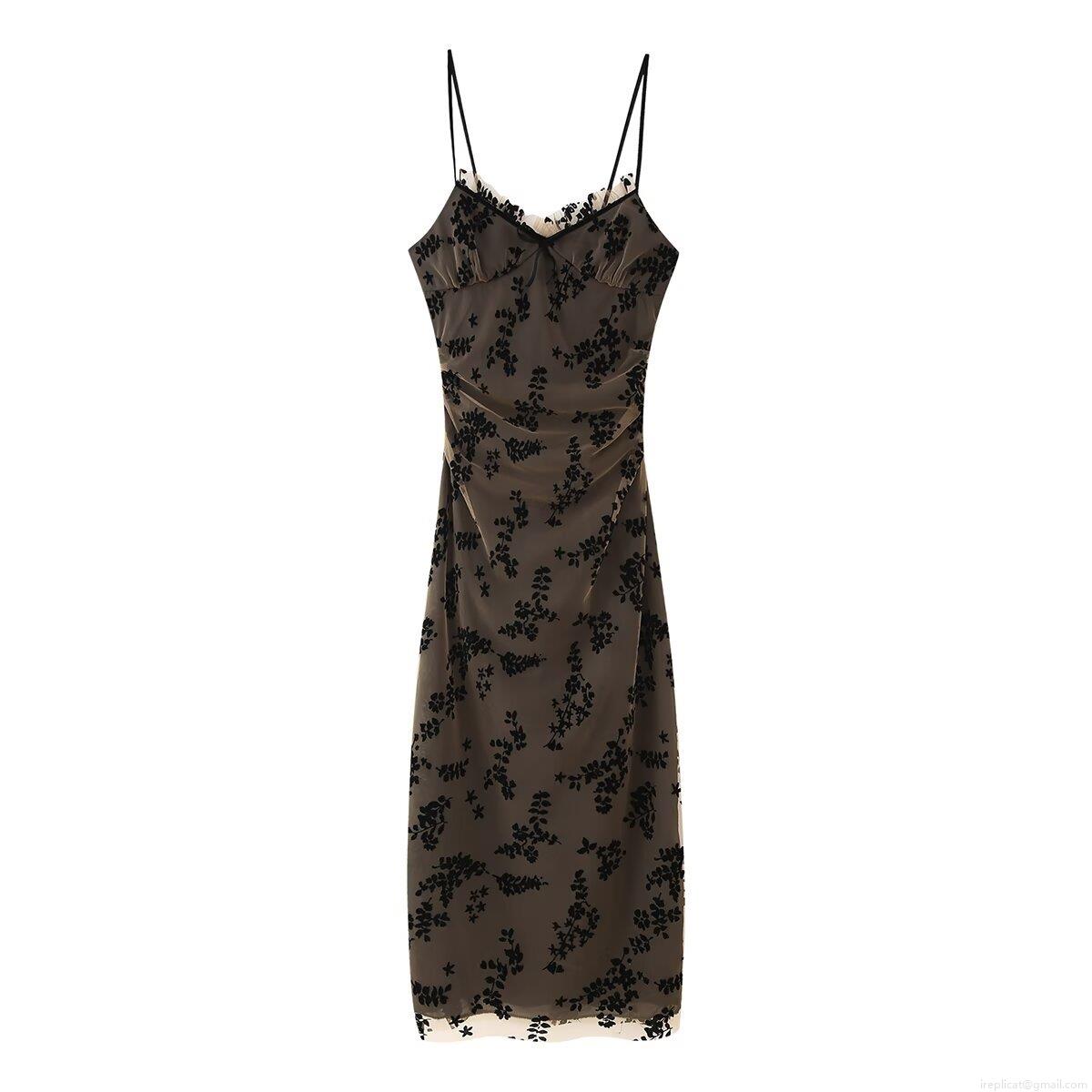 Women's Sexy Mesh Midi Cami Dress Black Flocked Floral Printed Polyester Spaghetti Strap Ruched Waist Lace Trim Bodycon Party Streetwear Dress Women's Sexy Mesh Midi Cami Dress Black Flocked Floral Printed Polyester Spaghetti Strap Ruched Waist Lace Trim Bodycon Party Streetwear Dress