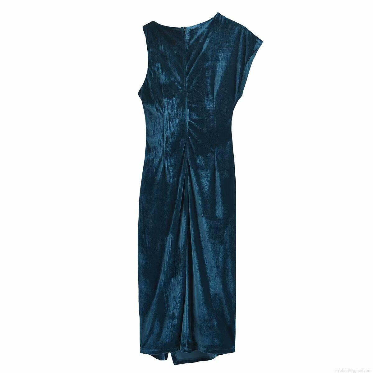 Women's Chic Asymmetrical Teal Velvet Midi Dress Elegant Ruched Bodycon Long Sleeve Evening Party Dress For Winter Fashion Formal Gown Women's Chic Asymmetrical Teal Velvet Midi Dress Elegant Ruched Bodycon Long Sleeve Evening Party Dress For Winter Fashion Formal Gown