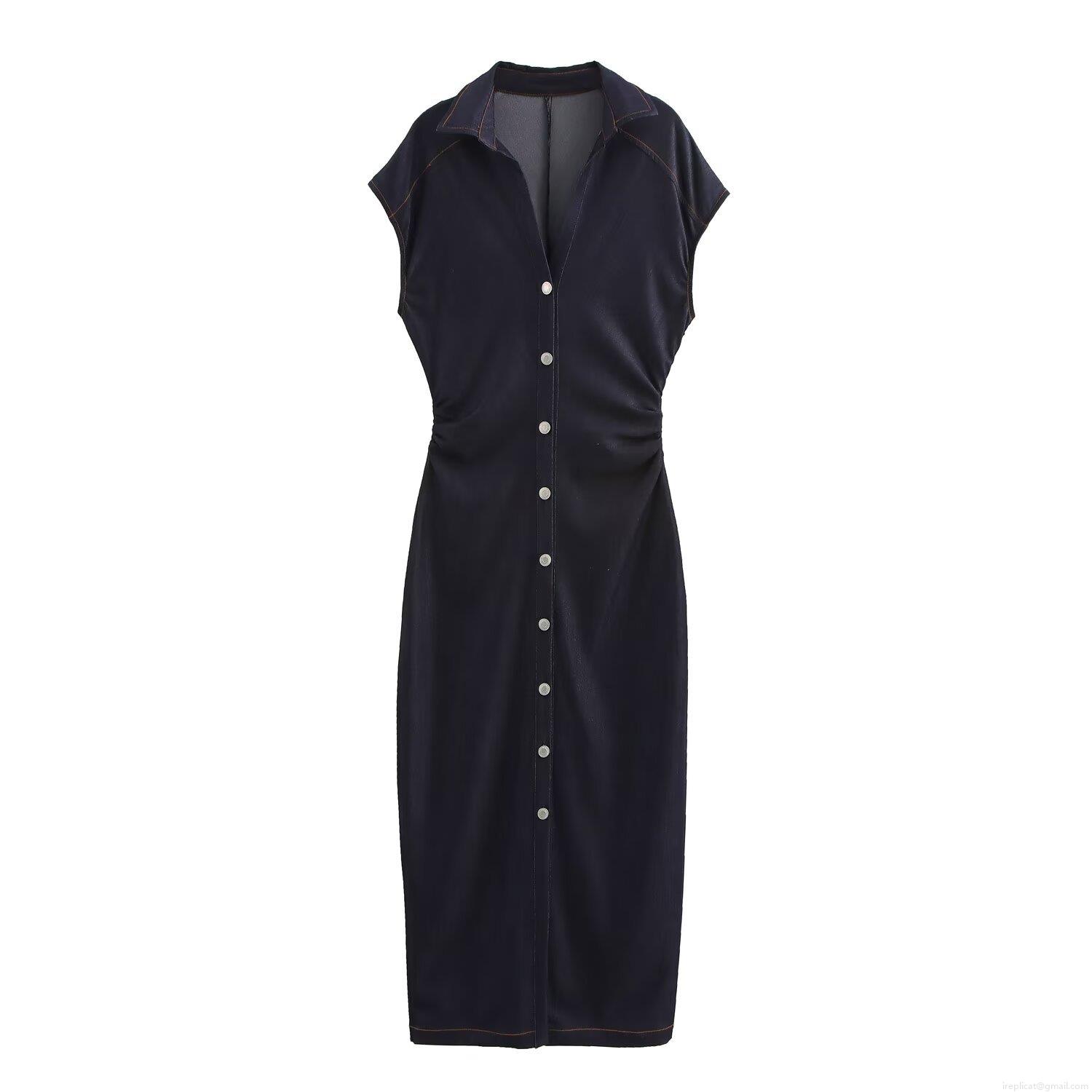 Women's Sleeveless Midi Shirt Dress Slim Fit A-Line Polyester Denim Style Dress With Buttons Contrast Stitching For Spring Summer Casual Streetwear Women's Sleeveless Midi Shirt Dress Slim Fit A-Line Polyester Denim Style Dress With Buttons Contrast Stitching For Spring Summer Casual Streetwear