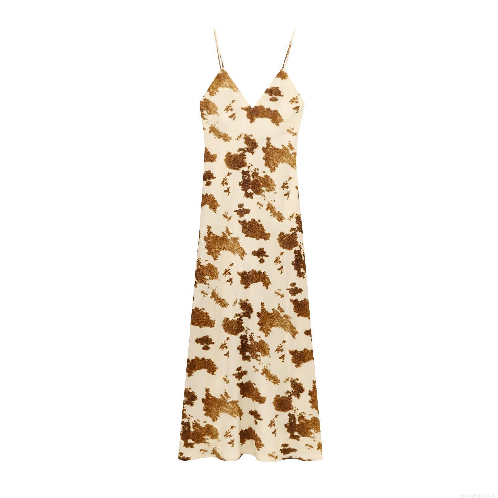 Women Summer Satin Cow Print Midi Dress Sexy V-Neck Spaghetti Strap Backless Slip Dress Sleeveless High Waist Party Beach Clubwear Casual Vestidos Women Summer Satin Cow Print Midi Dress Sexy V-Neck Spaghetti Strap Backless Slip Dress Sleeveless High Waist Party Beach Clubwear Casual Vestidos