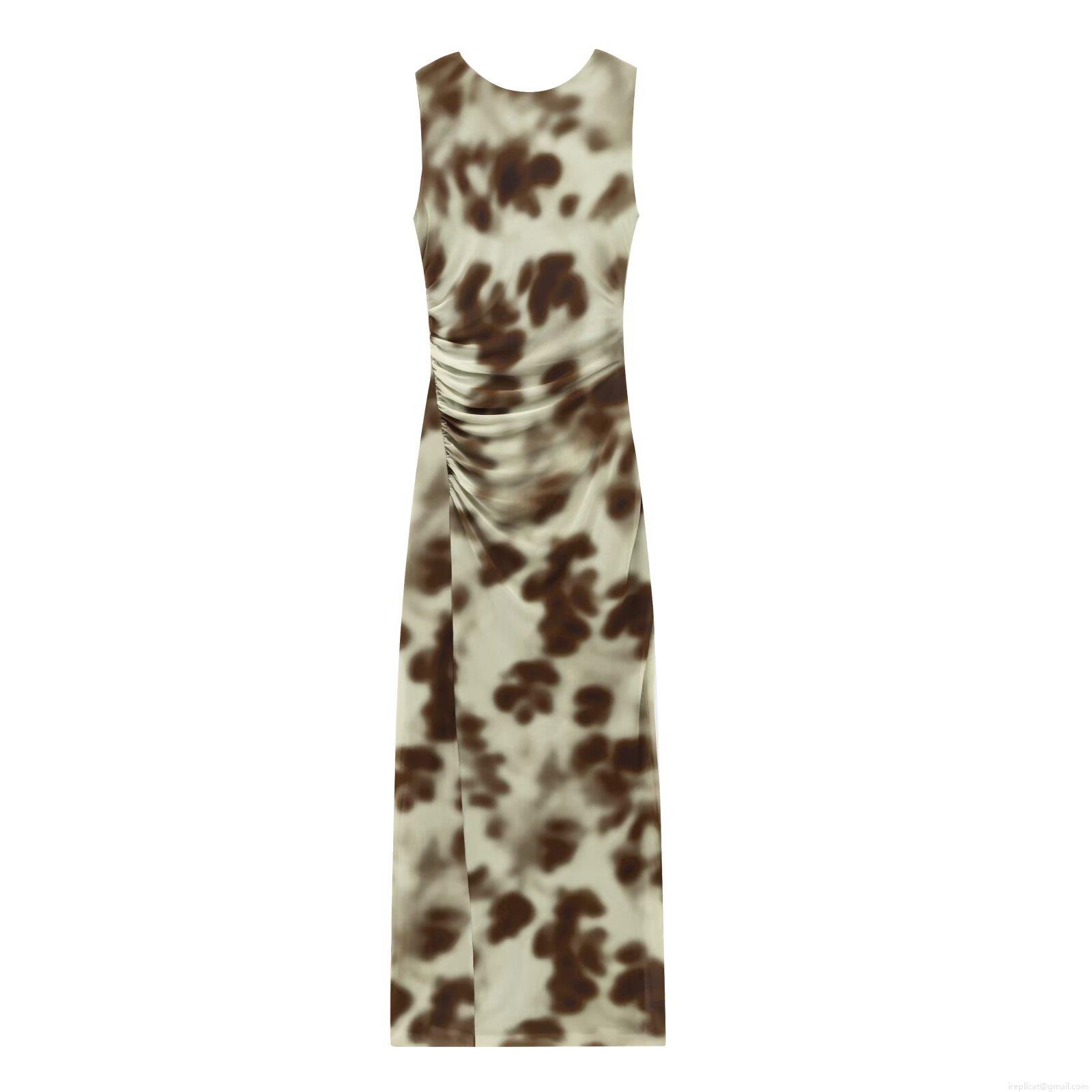 Women's Summer Mesh Printed Ruched Maxi Dress Round Neck Sleeveless Khaki Abstract Animal Pattern Streetwear Party Bodycon Long Dress Women's Summer Mesh Printed Ruched Maxi Dress Round Neck Sleeveless Khaki Abstract Animal Pattern Streetwear Party Bodycon Long Dress