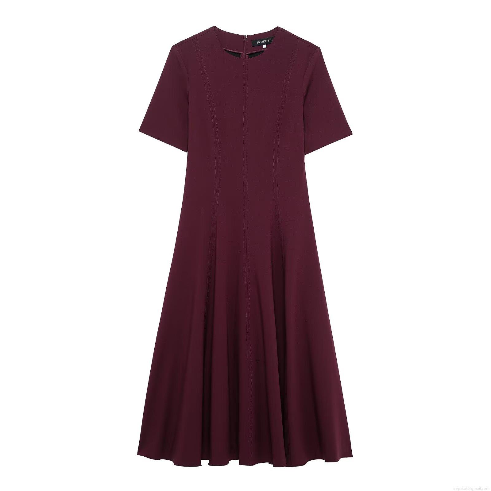 Women's Summer Short Sleeve Round Neck Midi Dress Solid Color Elegant A-Line Swing Party Dress with Back Zipper Burgundy Streetwear Fashion Women's Summer Short Sleeve Round Neck Midi Dress Solid Color Elegant A-Line Swing Party Dress with Back Zipper Burgundy Streetwear Fashion