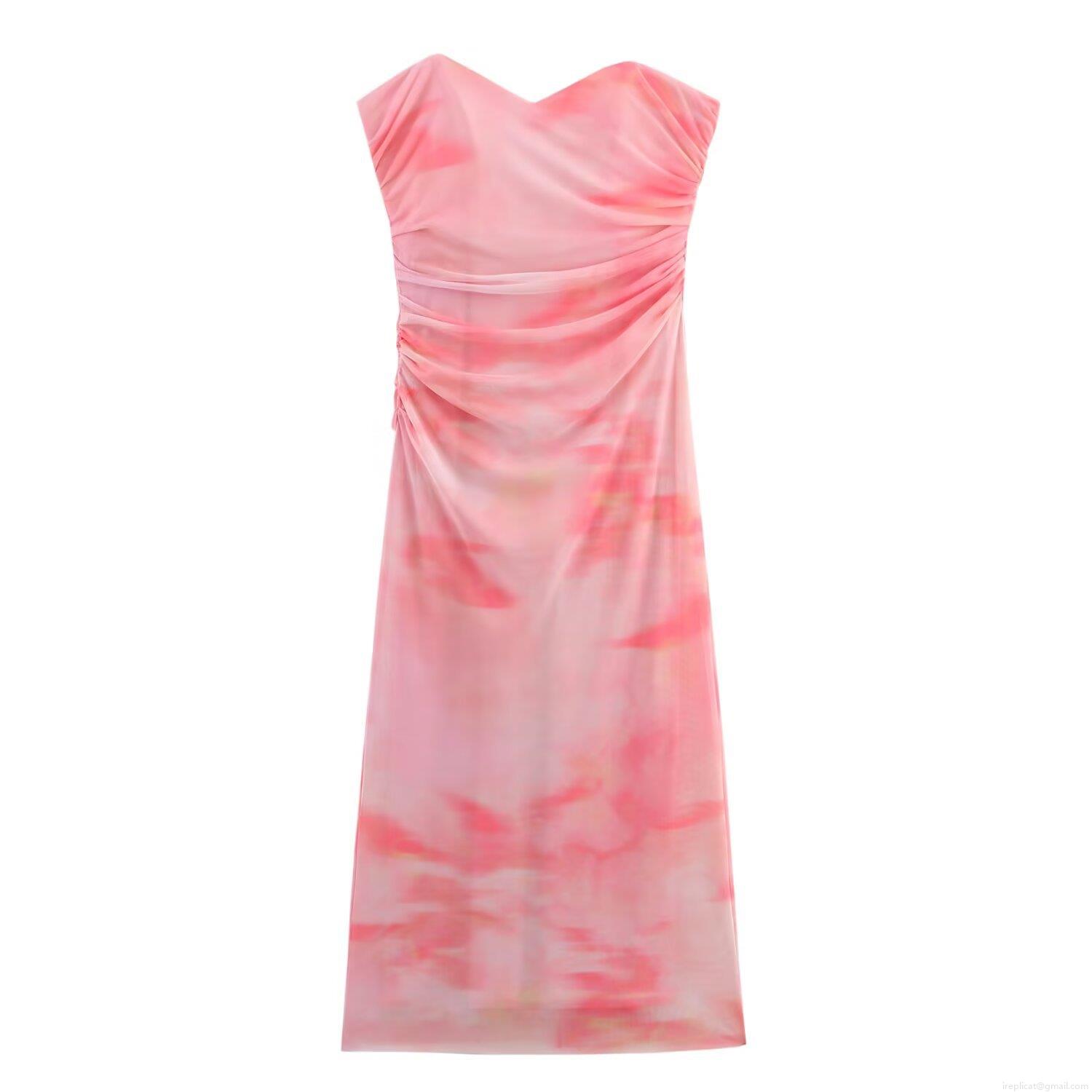 Women's Sexy Ruched Mesh Tube Midi Dress Elegant Tie Dye Gradient Print Off Shoulder Backless Slim Fit Bodycon Party Evening Summer Club Outfits Women's Sexy Ruched Mesh Tube Midi Dress Elegant Tie Dye Gradient Print Off Shoulder Backless Slim Fit Bodycon Party Evening Summer Club Outfits